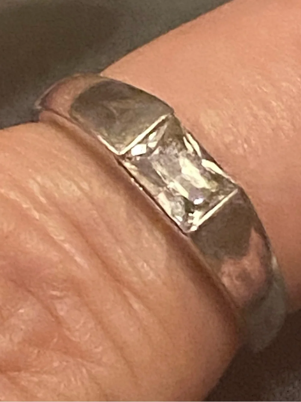 Vintage Modernist Flush Bezel Rectangular CZ Minimalist Band Ring Sz 6.75-7